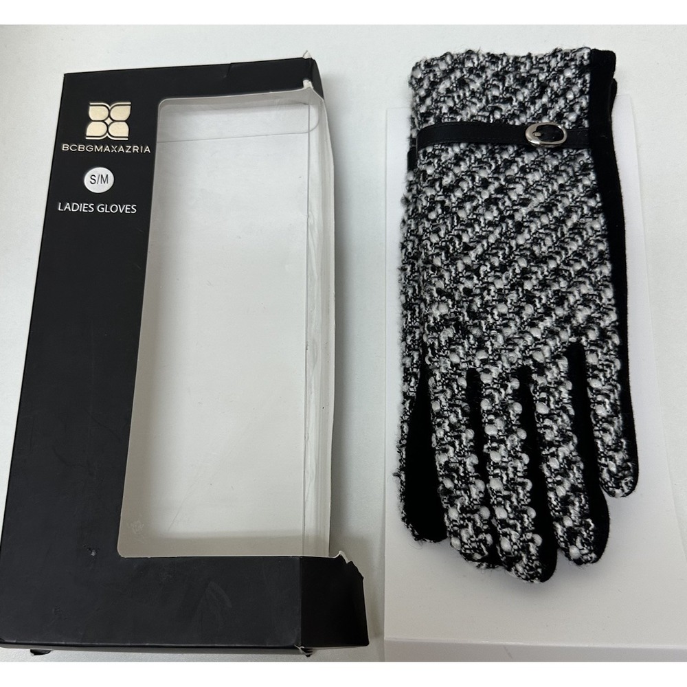 BCBG Maxazria Classic Tweed Gloves Black White Size S/M Ladies NEW